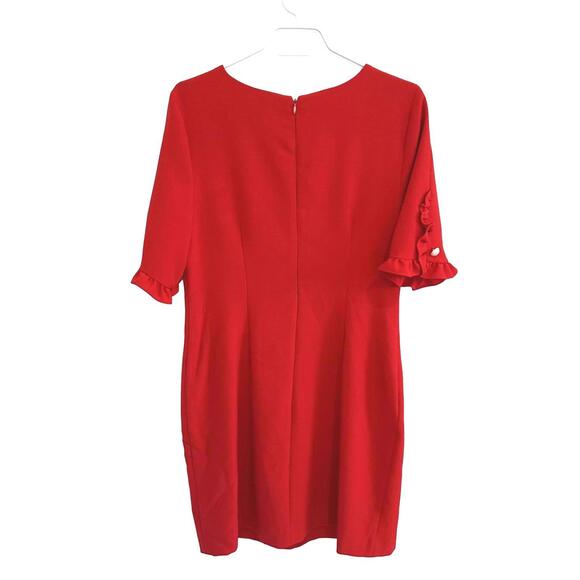 Karl Lagerfeld Red Dress with Ruffle Sleeves and Pearl Detail - Size 10 - Picture 4 of 5